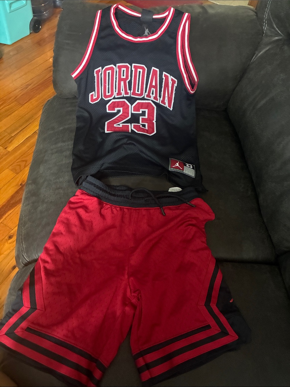 Jordan Black and Red 23 Basketball Jersey & Shorts Set